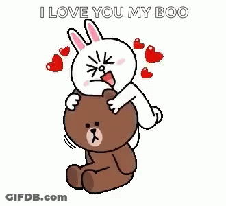 Rabbit Sitting On Teddy Bear Saying I Love You My Boo GIF