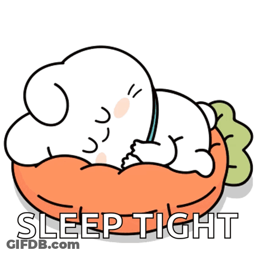 Rabbit Sleeping On Carrot Pillow Saying Sleep Tight GIF