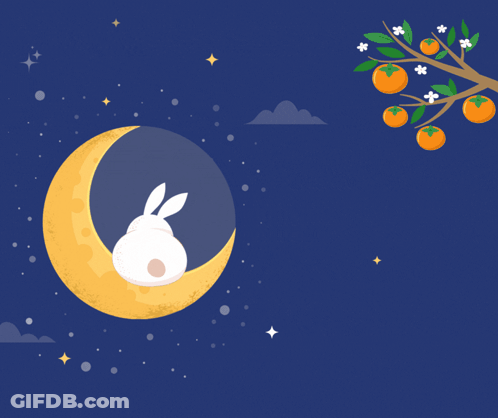 Rabbit Sleeping On Crescent Moon Saying Good Night My Honey Bunny GIF
