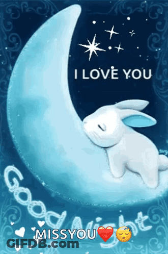 Rabbit Sleeping On Crescent Moon Saying I Love You GIF