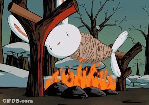 Rabbit Tied To Tree Branch With Fire GIF