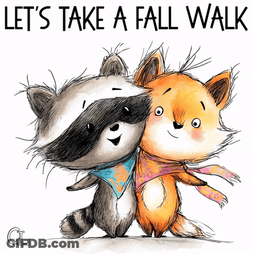 Raccoon And Fox Standing Together Let's Take A Fall Walk GIF