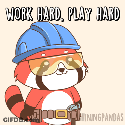 Raccoon In Hard Hat And Goggles Work Hard Play Hard GIF