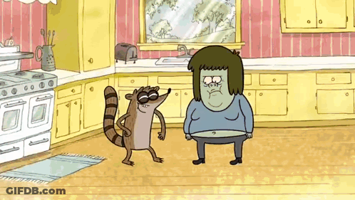 Raccoon Next To Fat Man In Kitchen GIF
