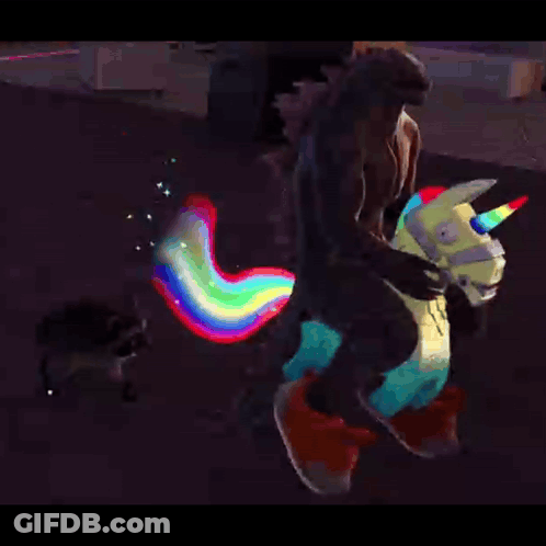 Raccoon Next To Monster Riding Unicorn GIF