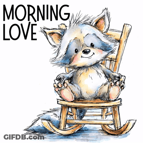 Raccoon Sitting In Rocking Chair Saying Morning Love GIF