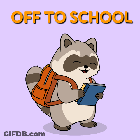 Raccoon With Backpack Holding Book Off To School GIF