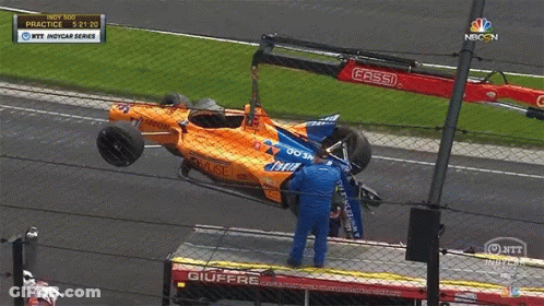 Race Car Being Lifted By Crane GIF