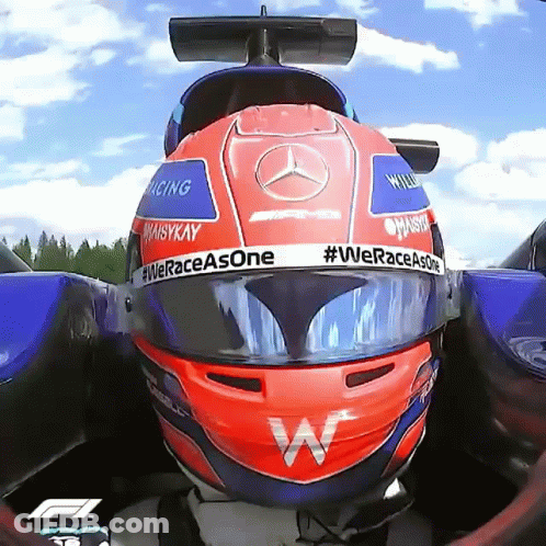 Race Car Driver Helmet Says #Weraceasone GIF