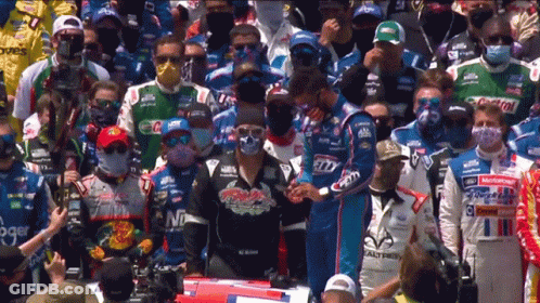 Race Car Driver In Ford Shirt In Front Of Crowd GIF