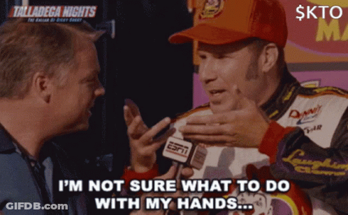 Race Car Driver Talking To Reporter Says I'm Not Sure What To Do With My Hands GIF