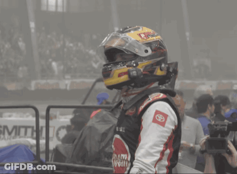Race Car Driver Wearing Reem Jersey GIF