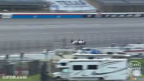 Race Car Flying Over RV IndyCar GIF