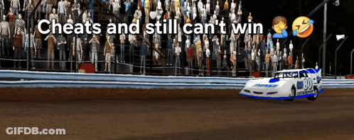 Race Car On Track Saying Cheats And Still Can't Win GIF