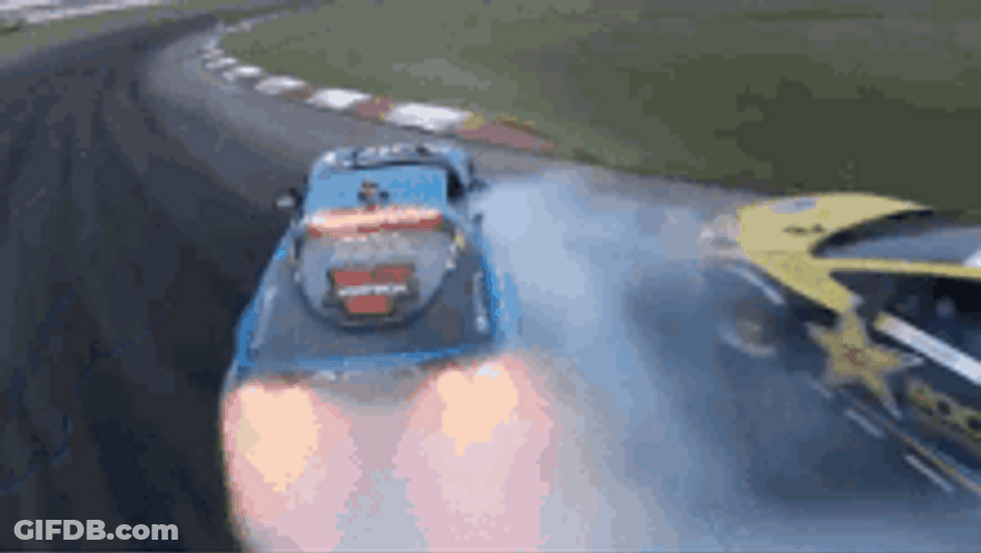 Race Cars Colliding And Drifting GIF