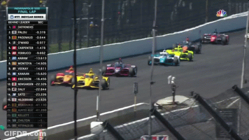 Race Cars Lined Up On Final Lap GIF