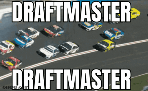 Race Cars On Track Saying Draftmaster GIF