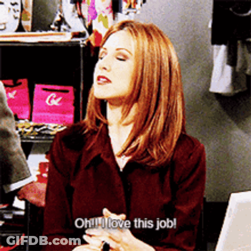 Rachel Green Exaggerated I Love My Job GIF