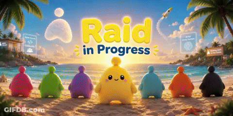 Raid In Progress Poster With Stuffed Animals On Beach GIF