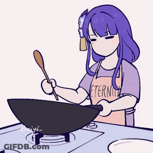 Raiden Shogun Cooking In Wok GIF