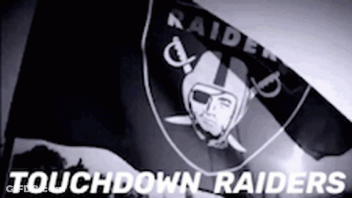 Raiders Flag Flying In Black And White Photo GIF