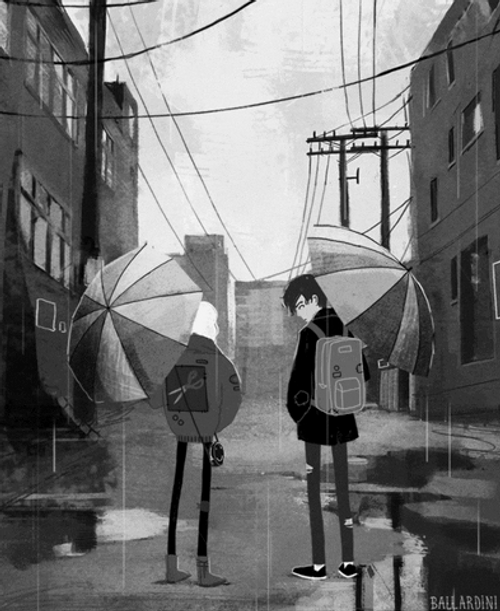 Rain Anime Couple At The Street GIF