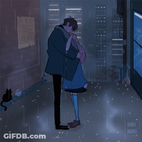 Rain Anime Couple Hug GIF