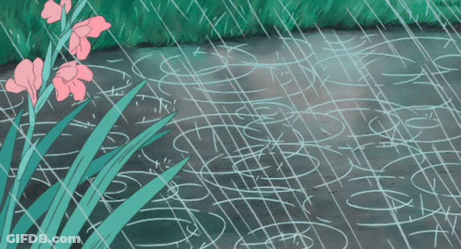 Rain Anime Flowers In Wet Ground GIF