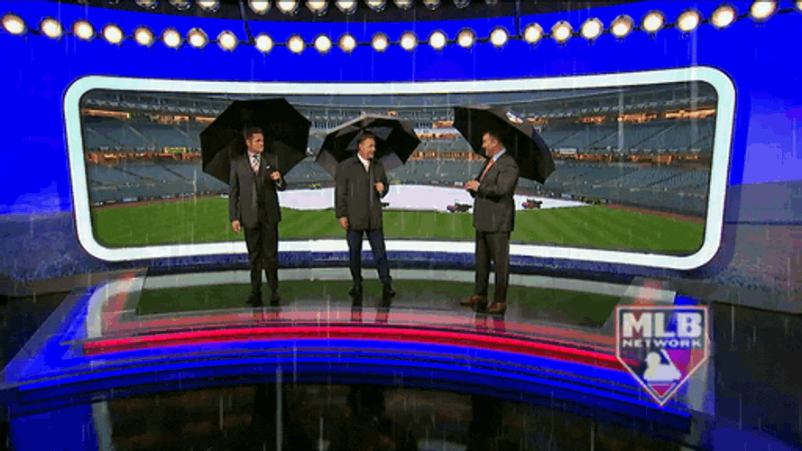 Rain Dance Baseball Reporters GIF