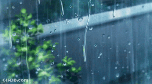 Rain Is Falling On A Window With A Fence In The Background And Trees In The Foreground . GIF