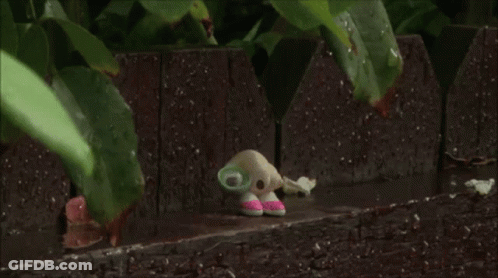 Rain Is Falling On A Wooden Fence With A Leaf In The Foreground GIF