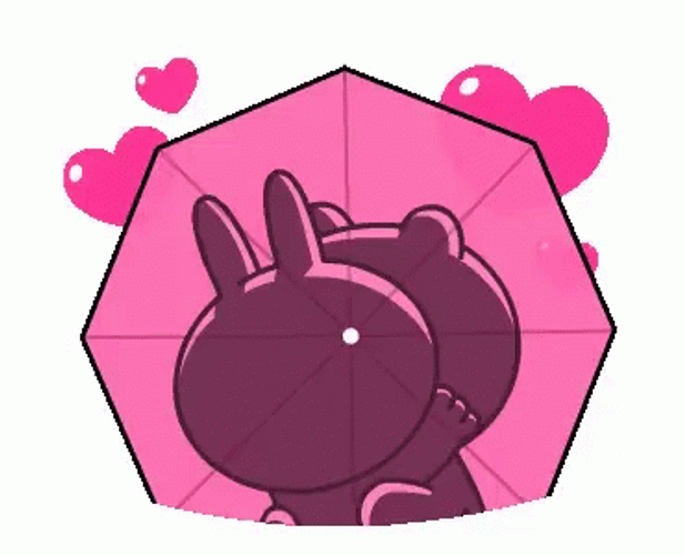 Rain Kiss  Rabbit Bear Hiding Umbrella GIF