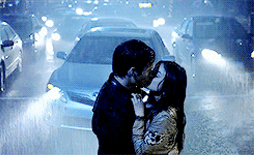 Rain Kiss The Middle Of Traffic GIF
