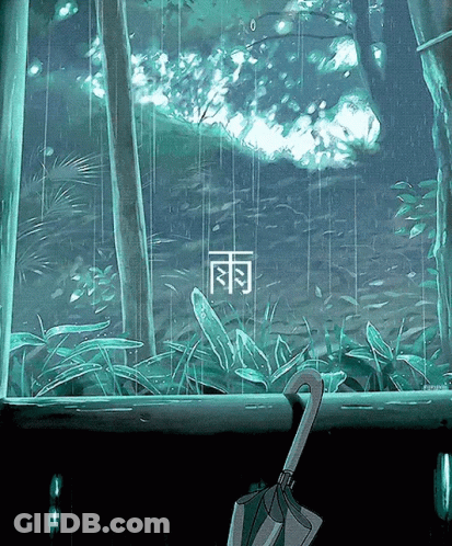 Rain Scene With Chinese Writing GIF
