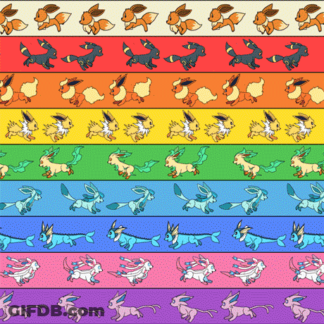 Rainbow Background With Eevee Rabbits Pattern GIF