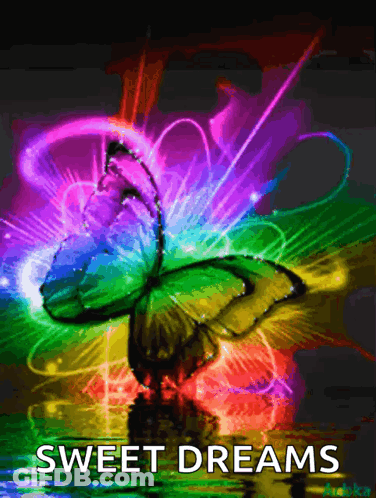 Rainbow Butterfly Saying Sweet Dreams GIF