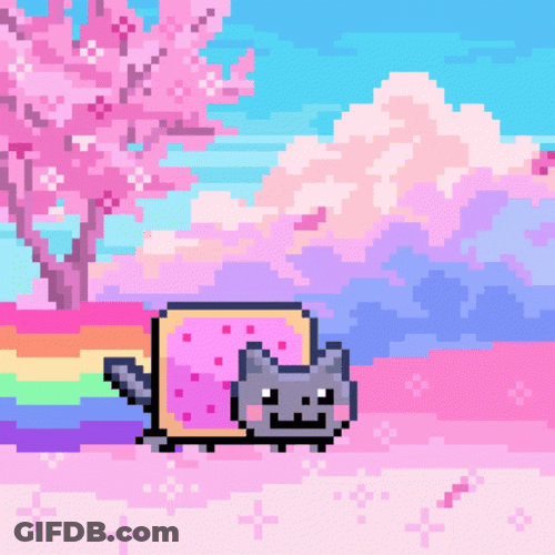 Rainbow Cat Strolling On Cherry Blossom GIF