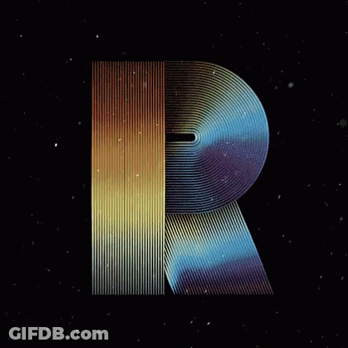 Rainbow Colored Letter R Black Background GIF