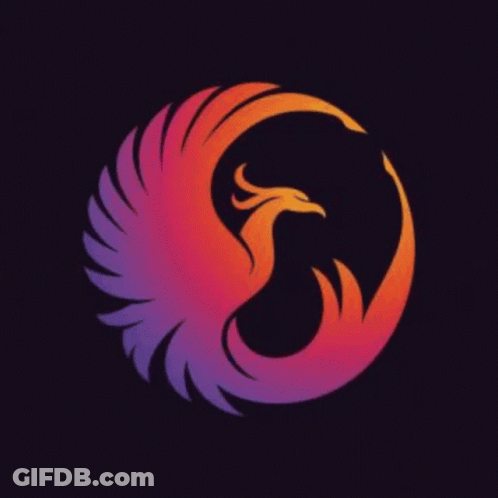Rainbow Colored Phoenix In Circle On Black Background GIF