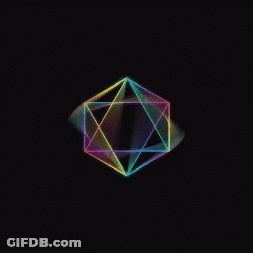 Rainbow Colored Spinning Tesseract GIF