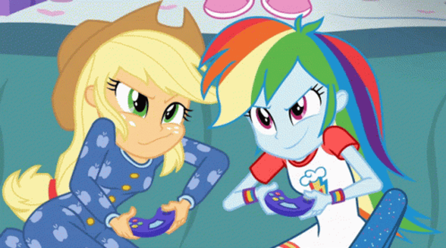 Rainbow Dash Applejack Competing GIF