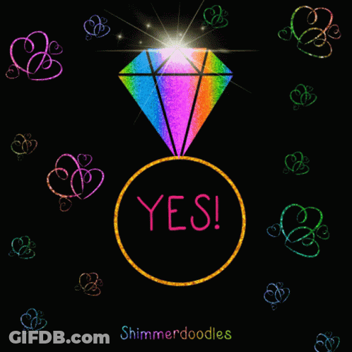 Rainbow Diamond In Gold Ring Saying Yes GIF