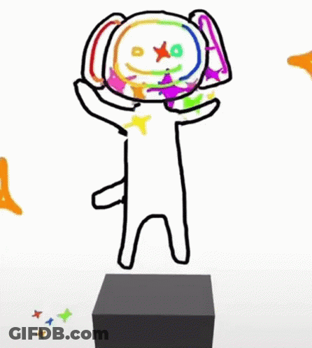 Rainbow Face Cartoon Standing On Podium GIF