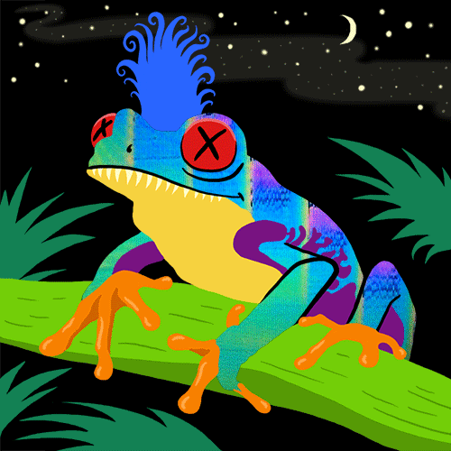 Rainbow Frog Perched On Tree Branch GIF