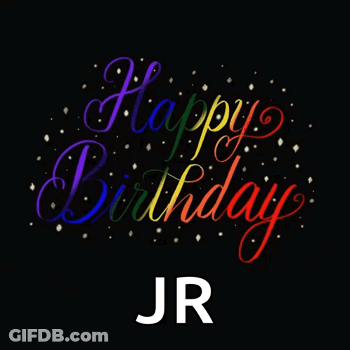 Rainbow Happy Birthday JR On Black Background GIF