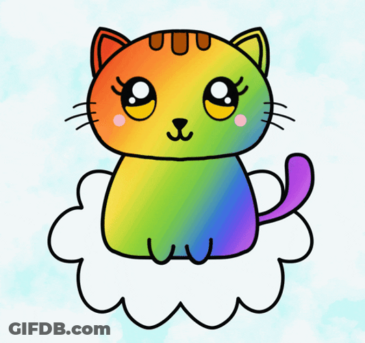 Rainbow Kawaii Cat Floating GIF