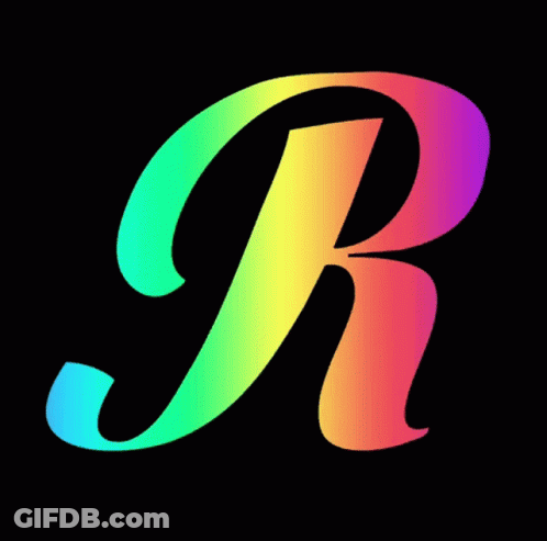 Rainbow Outlined Letter R On Black Background GIF