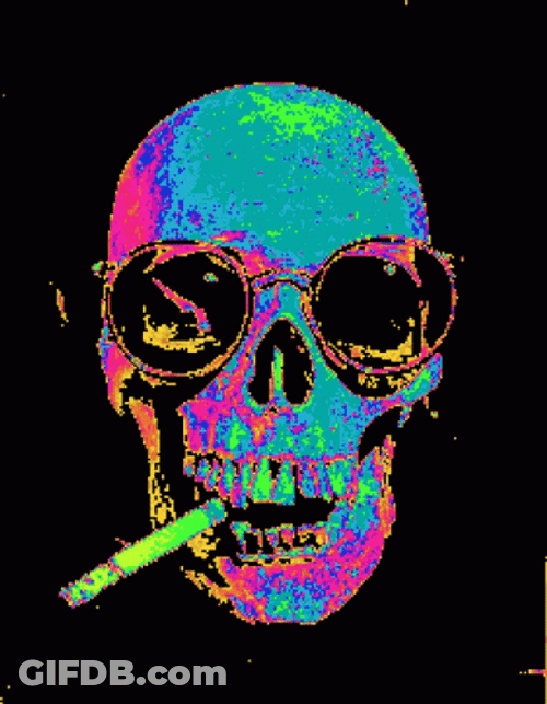Rainbow Skull Smokin GIF