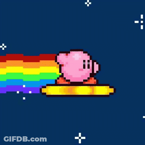 Rainbow Star Kirby Rides GIF