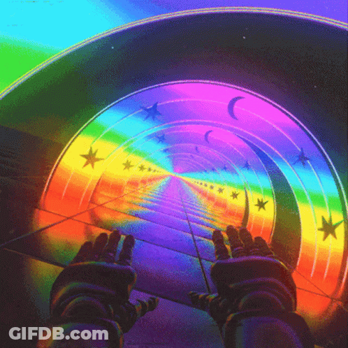 Rainbow Tunnel With Stars And Moon GIF